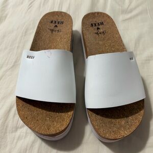 Reef White Cork Slide Sandals